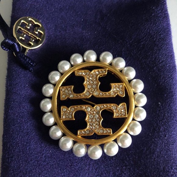 Tory Burch Gold Miller Pavé Pearl Brooch - Picture 14 of 16